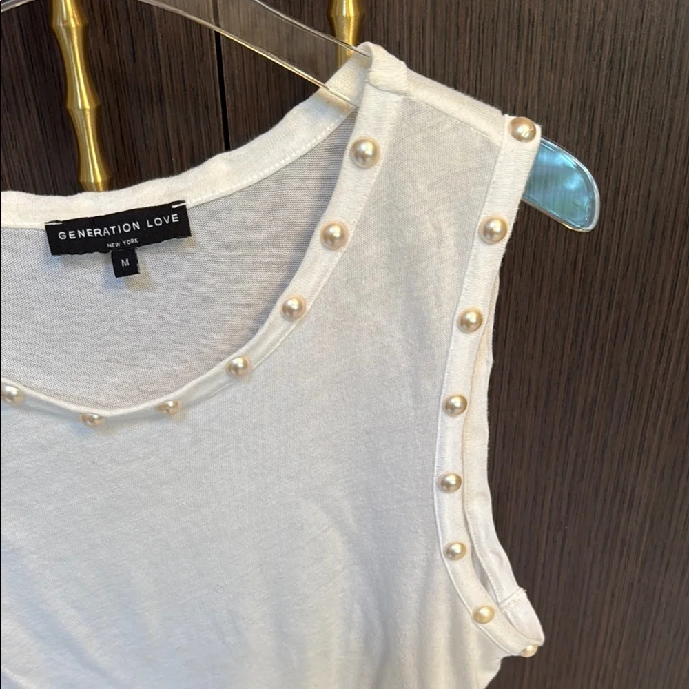 Generation Love pearl accents tank top in white 🤍